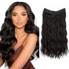 image:imageSARLA Invisible Wire Hair Extension with 3 Clips Synthetic Short Beach Wave Hairpiece Transparent Adjustable Headband for Women 16 Inch Dirty BlondeBlack Brown