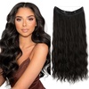 image:imageSARLA Invisible Wire Hair Extension with 3 Clips Synthetic Short Beach Wave Hairpiece Transparent Adjustable Headband for Women 16 Inch Dirty BlondeBlack Brown