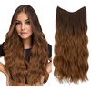 image:imageSARLA Invisible Wire Hair Extension with 3 Clips Synthetic Short Beach Wave Hairpiece Transparent Adjustable Headband for Women 16 Inch Dirty BlondeBrown to Golden