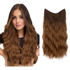 image:imageSARLA Invisible Wire Hair Extension with 3 Clips Synthetic Short Beach Wave Hairpiece Transparent Adjustable Headband for Women 16 Inch Dirty BlondeBrown to Golden