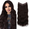 image:imageSARLA Invisible Wire Hair Extension with 3 Clips Synthetic Short Beach Wave Hairpiece Transparent Adjustable Headband for Women 16 Inch Dirty BlondeDark Brown