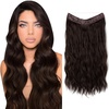 image:imageSARLA Invisible Wire Hair Extension with 3 Clips Synthetic Short Beach Wave Hairpiece Transparent Adjustable Headband for Women 16 Inch Dirty BlondeDark Brown