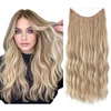 image:imageSARLA Invisible Wire Hair Extension with 3 Clips Synthetic Short Beach Wave Hairpiece Transparent Adjustable Headband for Women 16 Inch Dirty BlondeDirty Blonde