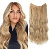 image:imageSARLA Invisible Wire Hair Extension with 3 Clips Synthetic Short Beach Wave Hairpiece Transparent Adjustable Headband for Women 16 Inch Dirty BlondeHoney Blonde  Bleach Blonde