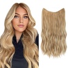 image:imageSARLA Invisible Wire Hair Extension with 3 Clips Synthetic Short Beach Wave Hairpiece Transparent Adjustable Headband for Women 16 Inch Dirty BlondeHoney Blonde  Bleach Blonde