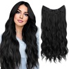 image:imageSARLA Invisible Wire Hair Extension with 3 Clips Synthetic Short Beach Wave Hairpiece Transparent Adjustable Headband for Women 16 Inch Dirty BlondeJet Black