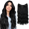 image:imageSARLA Invisible Wire Hair Extension with 3 Clips Synthetic Short Beach Wave Hairpiece Transparent Adjustable Headband for Women 16 Inch Dirty BlondeJet Black