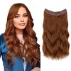 image:imageSARLA Invisible Wire Hair Extension with 3 Clips Synthetic Short Beach Wave Hairpiece Transparent Adjustable Headband for Women 16 Inch Dirty BlondeLight Auburn