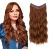 image:imageSARLA Invisible Wire Hair Extension with 3 Clips Synthetic Short Beach Wave Hairpiece Transparent Adjustable Headband for Women 16 Inch Dirty BlondeLight Auburn