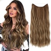 image:imageSARLA Invisible Wire Hair Extension with 3 Clips Synthetic Short Beach Wave Hairpiece Transparent Adjustable Headband for Women 16 Inch Dirty BlondeMedium Ash Brown