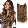 image:imageSARLA Invisible Wire Hair Extension with 3 Clips Synthetic Short Beach Wave Hairpiece Transparent Adjustable Headband for Women 16 Inch Dirty BlondeMedium Ash Brown