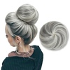 image:imageSARLA Dark Brown Hair Buns Extension Drawstring Updo Donut Chignon Straight Synthetic Fake Ballet Bun for Women Lady 1 PcsGrey Multi