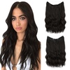 image:imageSARLA Invisible Wire Hair Extension with 3 Clips Synthetic Short Beach Wave Hairpiece Transparent Adjustable Headband for Women 16 Inch Dirty BlondeBlack Brown