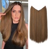 image:imageSARLA Invisible Wire Hair Extensions Straight Long Synthetic Hairpieces 22 Inch Adjustable Transparent Headband for Women Dirty BlondeChestnut