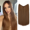 image:imageSARLA Invisible Wire Hair Extensions Straight Long Synthetic Hairpieces 22 Inch Adjustable Transparent Headband for Women Dirty BlondeChocolate