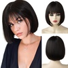 image:imageSARLA Short Bob Wigs with Bangs 8 Inch Fashion Synthetic Cosplay Daily Party Wig for Women Brown Black