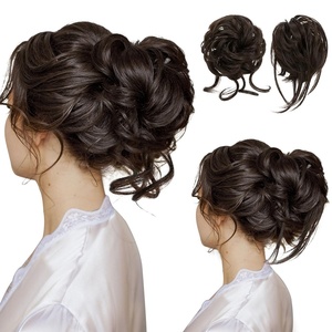 image:imageSARLA 2PCS Blonde Messy Bun Hair Pieces for Women Detachable Claw Clip Wavy Curly Synthetic Hairpieces for Updos with Tendrils Fake Scrunchies Ponytail Extension Dirty BlondeDark BrownNo Clip