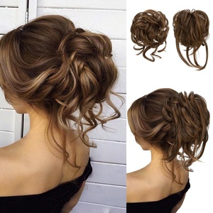 image:imageSARLA 2PCS Blonde Messy Bun Hair Pieces for Women Detachable Claw Clip Wavy Curly Synthetic Hairpieces for Updos with Tendrils Fake Scrunchies Ponytail Extension Dirty BlondeChocolateNo Clip