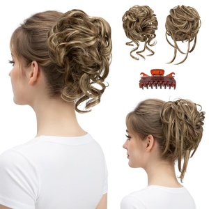 image:imageSARLA 2PCS Blonde Messy Bun Hair Pieces for Women Detachable Claw Clip Wavy Curly Synthetic Hairpieces for Updos with Tendrils Fake Scrunchies Ponytail Extension Dirty BlondeBrunette  Ash BlondeWith Clip