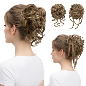 image:imageSARLA 2PCS Blonde Messy Bun Hair Pieces for Women Detachable Claw Clip Wavy Curly Synthetic Hairpieces for Updos with Tendrils Fake Scrunchies Ponytail Extension Dirty BlondeBrunette  Ash BlondeNo Clip