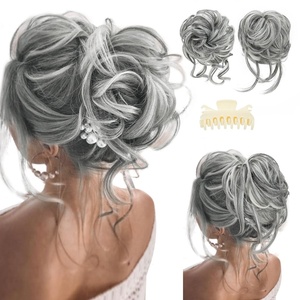image:imageSARLA 2PCS Blonde Messy Bun Hair Pieces for Women Detachable Claw Clip Wavy Curly Synthetic Hairpieces for Updos with Tendrils Fake Scrunchies Ponytail Extension Dirty BlondeDark GreyWith Clip