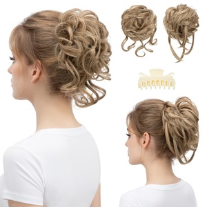 image:imageSARLA 2PCS Blonde Messy Bun Hair Pieces for Women Detachable Claw Clip Wavy Curly Synthetic Hairpieces for Updos with Tendrils Fake Scrunchies Ponytail Extension Dirty BlondeSandWith Clip