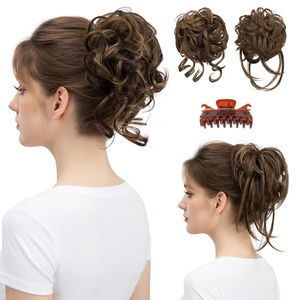 image:imageSARLA 2PCS Blonde Messy Bun Hair Pieces for Women Detachable Claw Clip Wavy Curly Synthetic Hairpieces for Updos with Tendrils Fake Scrunchies Ponytail Extension Dirty BlondeCoffee BrownWith Clip