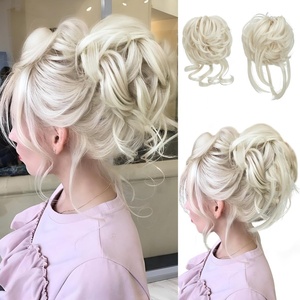 image:imageSARLA 2PCS Blonde Messy Bun Hair Pieces for Women Detachable Claw Clip Wavy Curly Synthetic Hairpieces for Updos with Tendrils Fake Scrunchies Ponytail Extension Dirty BlondePlatin BlondeNo Clip