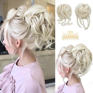 image:imageSARLA 2PCS Blonde Messy Bun Hair Pieces for Women Detachable Claw Clip Wavy Curly Synthetic Hairpieces for Updos with Tendrils Fake Scrunchies Ponytail Extension Dirty BlondePlatin BlondeWith Clip