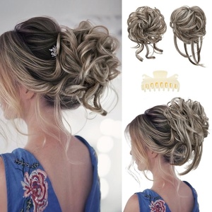 image:imageSARLA 2PCS Blonde Messy Bun Hair Pieces for Women Detachable Claw Clip Wavy Curly Synthetic Hairpieces for Updos with Tendrils Fake Scrunchies Ponytail Extension Dirty BlondeAsh GreyWith Clip