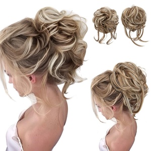 image:imageSARLA 2PCS Blonde Messy Bun Hair Pieces for Women Detachable Claw Clip Wavy Curly Synthetic Hairpieces for Updos with Tendrils Fake Scrunchies Ponytail Extension Dirty BlondeBeige MultiNo Clip