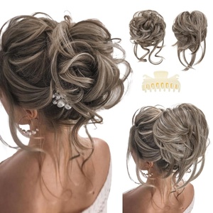 image:imageSARLA 2PCS Blonde Messy Bun Hair Pieces for Women Detachable Claw Clip Wavy Curly Synthetic Hairpieces for Updos with Tendrils Fake Scrunchies Ponytail Extension Dirty BlondeMiddle GreyWith Clip