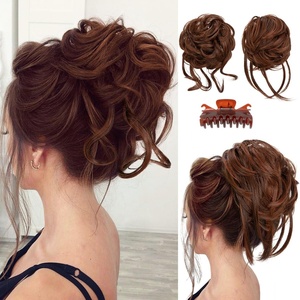 image:imageSARLA 2PCS Blonde Messy Bun Hair Pieces for Women Detachable Claw Clip Wavy Curly Synthetic Hairpieces for Updos with Tendrils Fake Scrunchies Ponytail Extension Dirty BlondeRed VinoWith Clip
