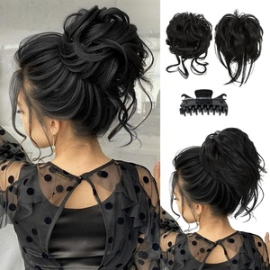 image:imageSARLA 2PCS Blonde Messy Bun Hair Pieces for Women Detachable Claw Clip Wavy Curly Synthetic Hairpieces for Updos with Tendrils Fake Scrunchies Ponytail Extension Dirty BlondeBlackWith Clip