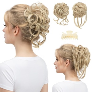 image:imageSARLA 2PCS Blonde Messy Bun Hair Pieces for Women Detachable Claw Clip Wavy Curly Synthetic Hairpieces for Updos with Tendrils Fake Scrunchies Ponytail Extension Dirty BlondeDirty BlondeWith Clip