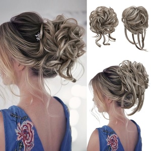 image:imageSARLA 2PCS Blonde Messy Bun Hair Pieces for Women Detachable Claw Clip Wavy Curly Synthetic Hairpieces for Updos with Tendrils Fake Scrunchies Ponytail Extension Dirty BlondeAsh GreyNo Clip