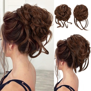 image:imageSARLA 2PCS Blonde Messy Bun Hair Pieces for Women Detachable Claw Clip Wavy Curly Synthetic Hairpieces for Updos with Tendrils Fake Scrunchies Ponytail Extension Dirty BlondeRed VinoNo Clip