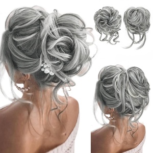 image:imageSARLA 2PCS Blonde Messy Bun Hair Pieces for Women Detachable Claw Clip Wavy Curly Synthetic Hairpieces for Updos with Tendrils Fake Scrunchies Ponytail Extension Dirty BlondeDark GreyNo Clip