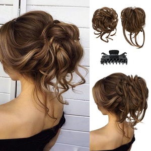 image:imageSARLA 2PCS Blonde Messy Bun Hair Pieces for Women Detachable Claw Clip Wavy Curly Synthetic Hairpieces for Updos with Tendrils Fake Scrunchies Ponytail Extension Dirty BlondeChocolateWith Clip