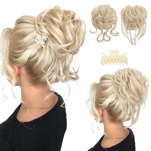 image:imageSARLA 2PCS Blonde Messy Bun Hair Pieces for Women Detachable Claw Clip Wavy Curly Synthetic Hairpieces for Updos with Tendrils Fake Scrunchies Ponytail Extension Dirty BlondeLight ChampagneWith Clip