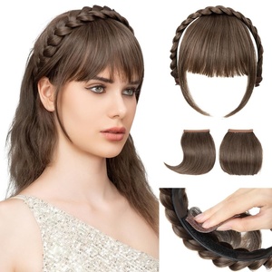 image:imageSARLA Braided Headband with 3 Detachable Clip in Bangs Fringe Hairpieces Fake Synthetic Hair Band Bangs for Women Coffee BrownCoffee Brown