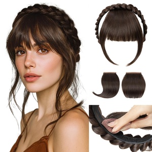 image:imageSARLA Braided Headband with 3 Detachable Clip in Bangs Fringe Hairpieces Fake Synthetic Hair Band Bangs for Women Coffee BrownDark Chocolate