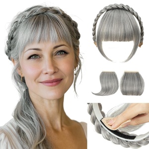 image:imageSARLA Braided Headband with 3 Detachable Clip in Bangs Fringe Hairpieces Fake Synthetic Hair Band Bangs for Women Coffee BrownGrey Multi