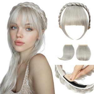 image:imageSARLA Braided Headband with 3 Detachable Clip in Bangs Fringe Hairpieces Fake Synthetic Hair Band Bangs for Women Coffee BrownIce Blonde