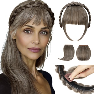 image:imageSARLA Braided Headband with 3 Detachable Clip in Bangs Fringe Hairpieces Fake Synthetic Hair Band Bangs for Women Coffee BrownMiddle Grey
