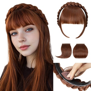 image:imageSARLA Braided Headband with 3 Detachable Clip in Bangs Fringe Hairpieces Fake Synthetic Hair Band Bangs for Women Coffee BrownRed Vino