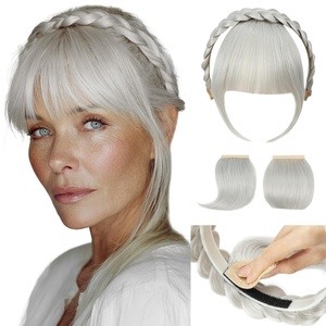 image:imageSARLA Braided Headband with 3 Detachable Clip in Bangs Fringe Hairpieces Fake Synthetic Hair Band Bangs for Women Coffee BrownSilver Grey