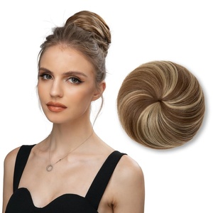 image:imageSARLA Dark Brown Hair Buns Extension Drawstring Updo Donut Chignon Straight Synthetic Fake Ballet Bun for Women Lady 1 PcsAsh Medium BrownAsh Blonde