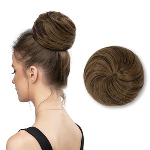 image:imageSARLA Dark Brown Hair Buns Extension Drawstring Updo Donut Chignon Straight Synthetic Fake Ballet Bun for Women Lady 1 PcsCoffee Brown