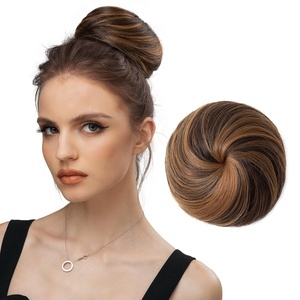 image:imageSARLA Dark Brown Hair Buns Extension Drawstring Updo Donut Chignon Straight Synthetic Fake Ballet Bun for Women Lady 1 PcsDark BrownGolden